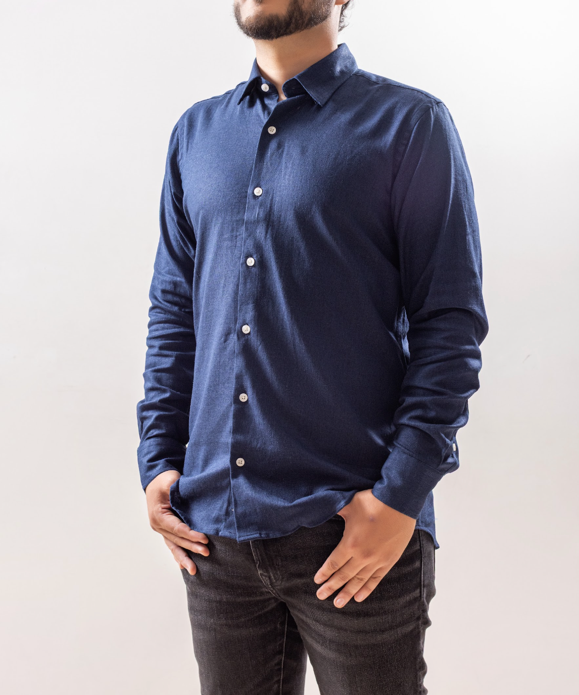 Camisa lino azul